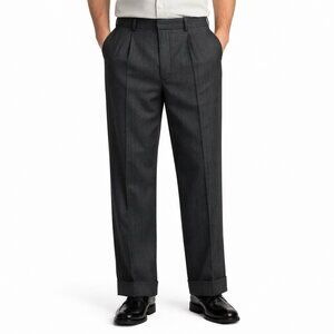 Made in England Tailored Trousers Holland&Sherry Cloth Charcoal Pinstripe Cuffed